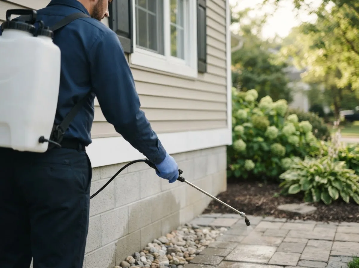 Pest control technician inspecting a home in Petersburg, IN